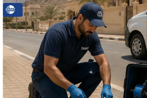 شركة حل ارتفاع فاتورة المياه في الفجيرة 0545248958 شركه دانات اللؤلؤ فني يجهز معدات كشف التسرب ميدانيًا لتحديد موقع الخلل دون تكسير عشوائي.